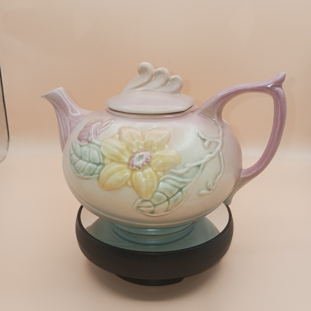 Hull Art Pottery Wildflower Teapot Pink Blue Yellow Floral W-10 1940s Vintage - Picture 2 of 9